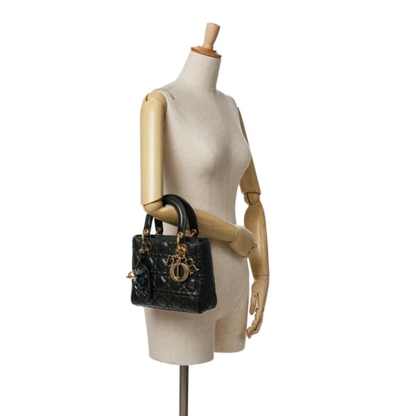 Pre-owned Dior Small Lambskin Cannage Lady Dior Black