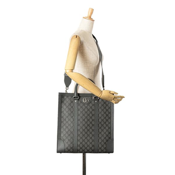 Pre-owned Gucci Medium GG Supreme Ophidia Satchel Gray
