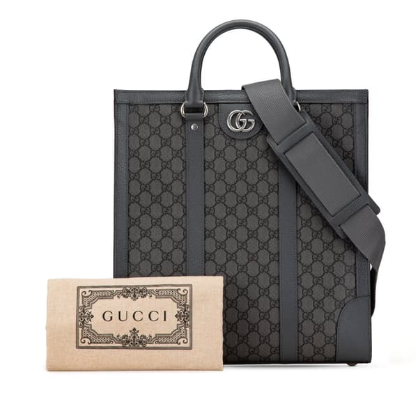 Pre-owned Gucci Medium GG Supreme Ophidia Satchel Gray