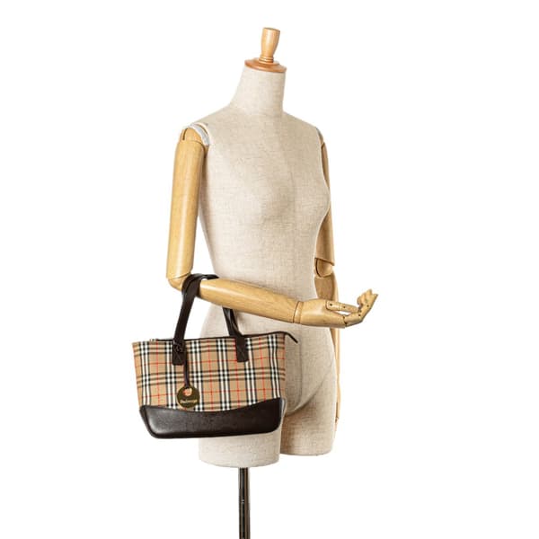 Pre-owned Burberry Haymarket Check Canvas Handbag Brown