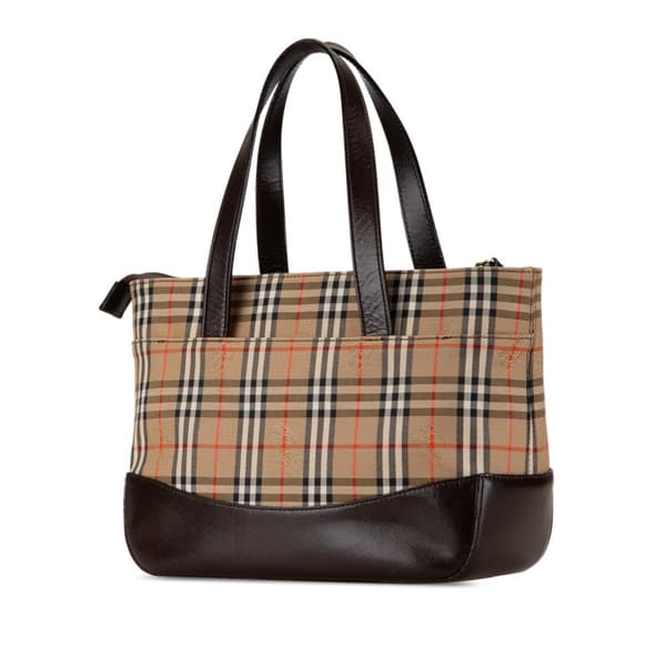 Pre-owned Burberry Haymarket Check Canvas Handbag Brown