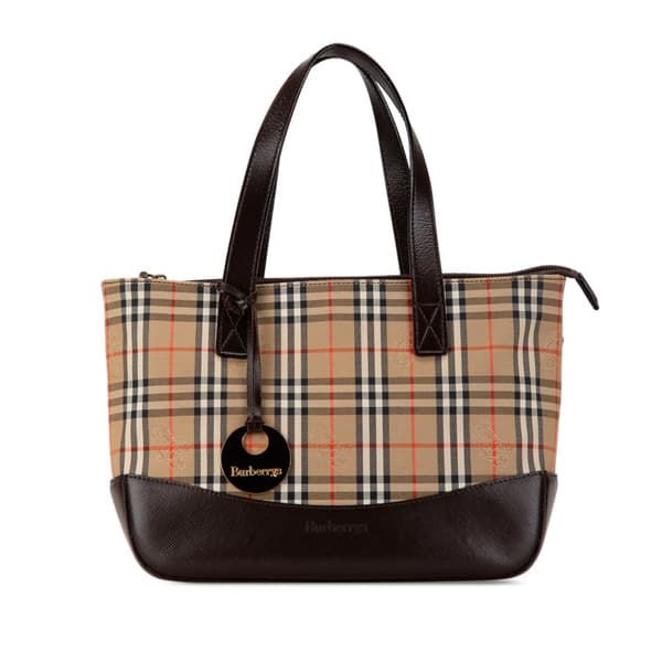 Pre-owned Burberry Haymarket Check Canvas Handbag Brown