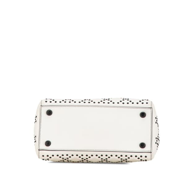 Pre-owned Dior Medium Calfskin Studded Lady Dior White