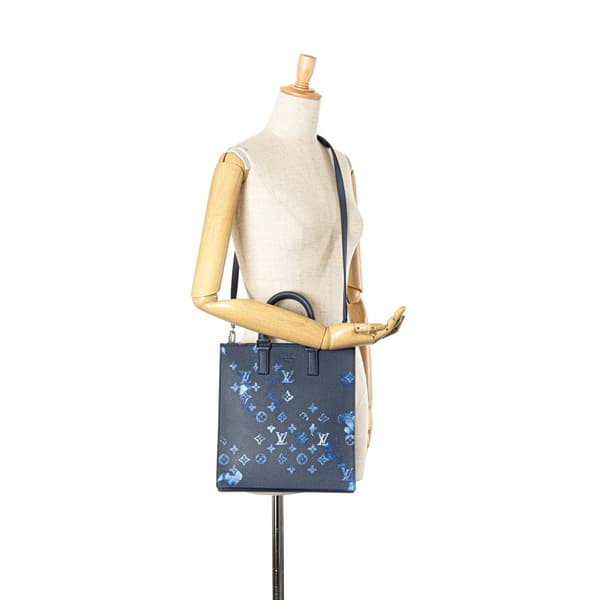 Pre-owned Louis Vuitton Monogram Ink Watercolor Sac Plat Zippe Blue