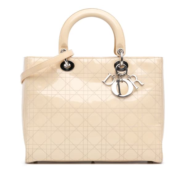 Pre-owned Dior Large Patent Cannage Lady Dior White