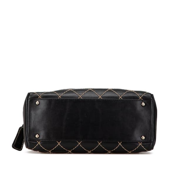 Pre-owned Chanel CC Wild Stitch Lambskin Handbag Black