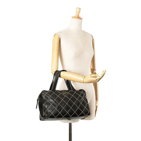 Pre-owned Chanel CC Wild Stitch Lambskin Handbag Black