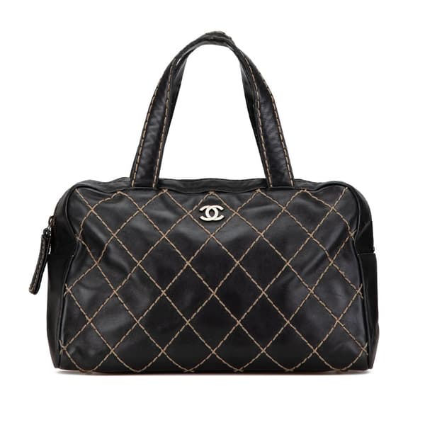 Pre-owned Chanel CC Wild Stitch Lambskin Handbag Black