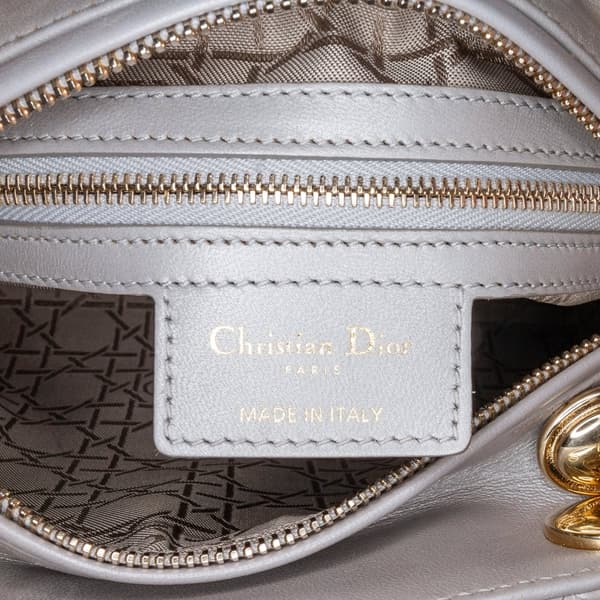 Pre-owned Dior Medium Lambskin Cannage Lady Dior Gray