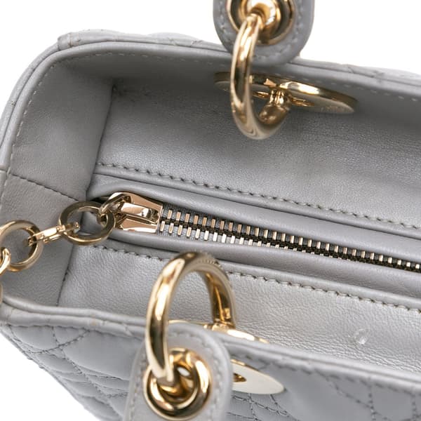 Pre-owned Dior Medium Lambskin Cannage Lady Dior Gray