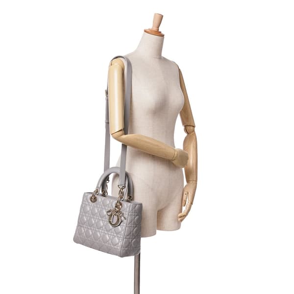 Pre-owned Dior Medium Lambskin Cannage Lady Dior Gray