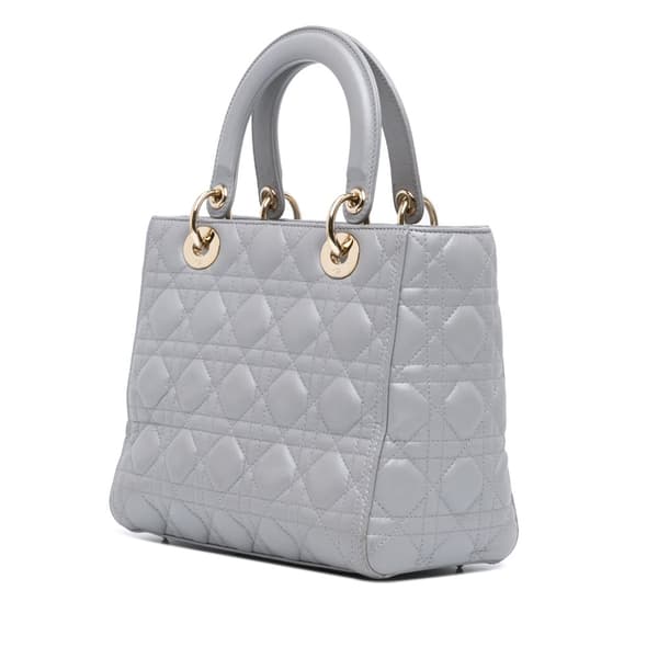 Pre-owned Dior Medium Lambskin Cannage Lady Dior Gray