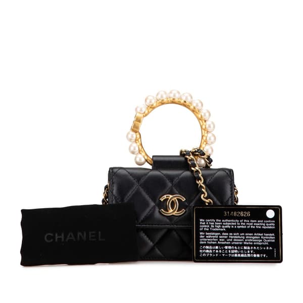 Pre-owned Chanel Quilted Lambskin Pearl Crown Clutch On Chain Black