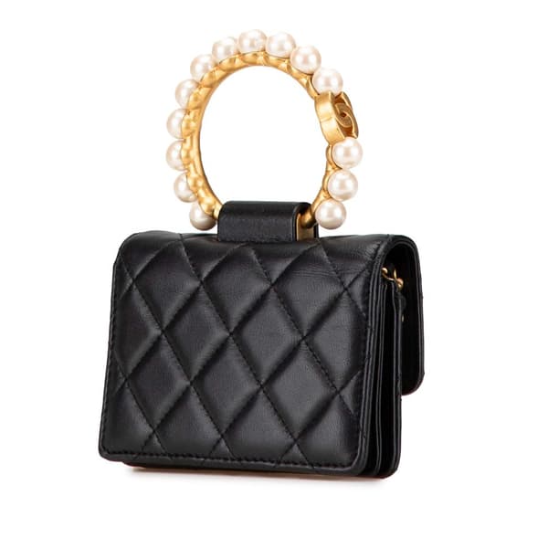 Pre-owned Chanel Quilted Lambskin Pearl Crown Clutch On Chain Black