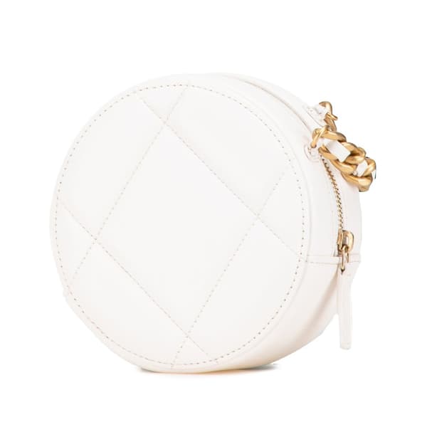 Pre-owned Chanel Lambskin 19 Round Clutch with Chain White