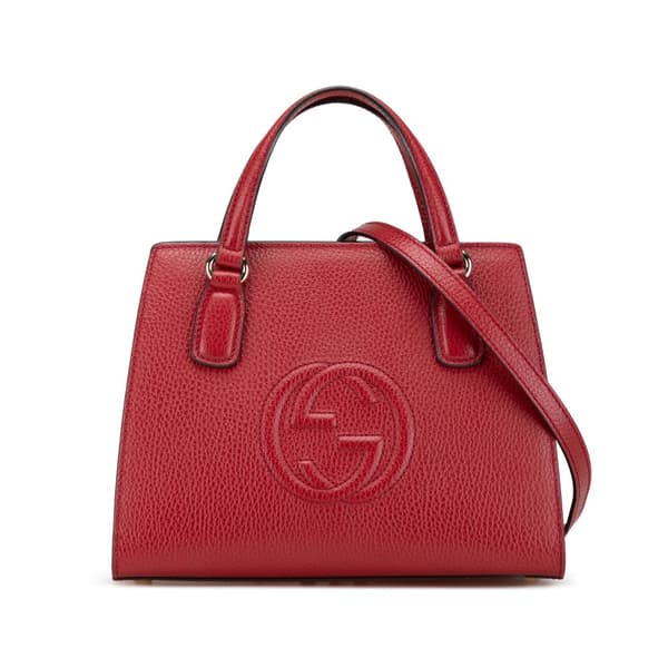 Pre-owned Gucci Medium Dollar Calf Soho Top Handle Convertible Tote Red