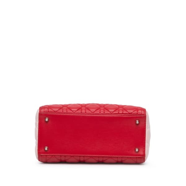 Pre-owned Dior Medium Tricolor Lambskin Cannage Lady Dior Red