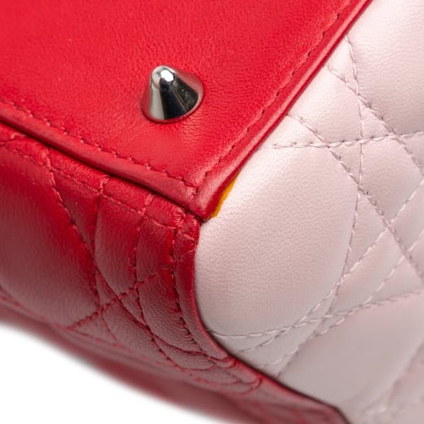 Pre-owned Dior Medium Tricolor Lambskin Cannage Lady Dior Red