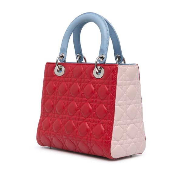 Pre-owned Dior Medium Tricolor Lambskin Cannage Lady Dior Red