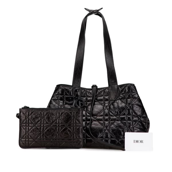 Pre-owned Dior Medium Macrocannage Calfskin Toujours Handbag Black