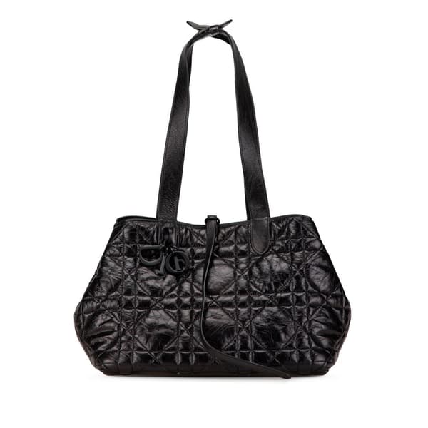 Pre-owned Dior Medium Macrocannage Calfskin Toujours Handbag Black