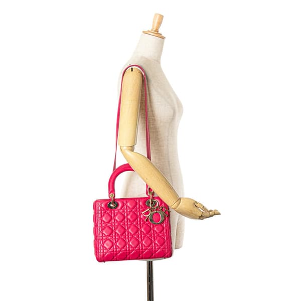 Pre-owned Dior Medium Lambskin Cannage Lady Dior Pink