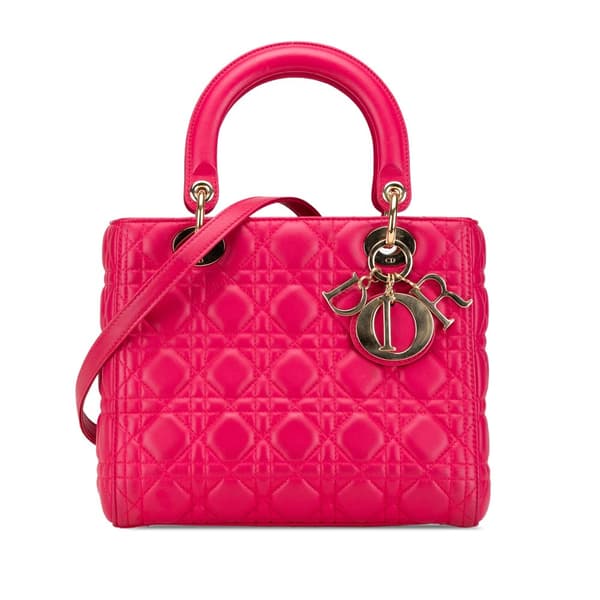 Pre-owned Dior Medium Lambskin Cannage Lady Dior Pink