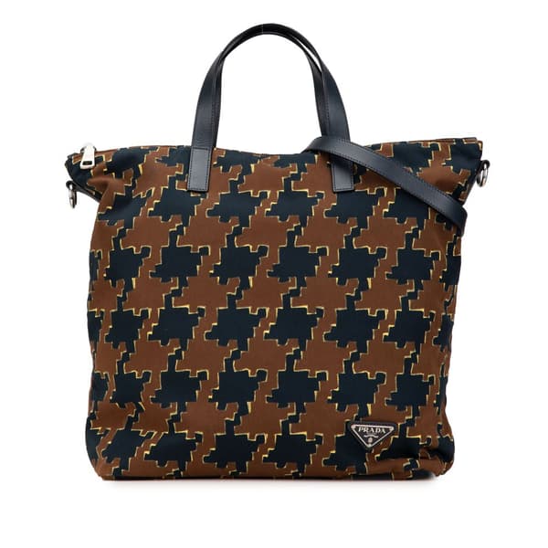 Pre-owned Prada Tessuto Stampato Satchel Brown