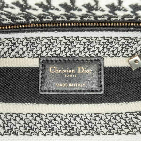 Pre-owned Dior Medium Canvas Houndstooth Embroidered Lady D Lite Black