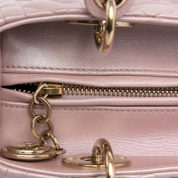 Pre-owned Dior Medium Pearlescent Lambskin Cannage Lady Dior Pink