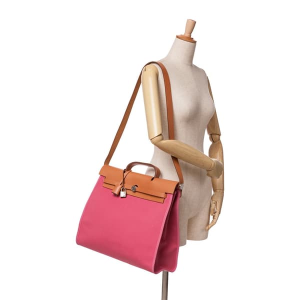 Pre-owned Hermès Toile Herbag Zip 39 Pink
