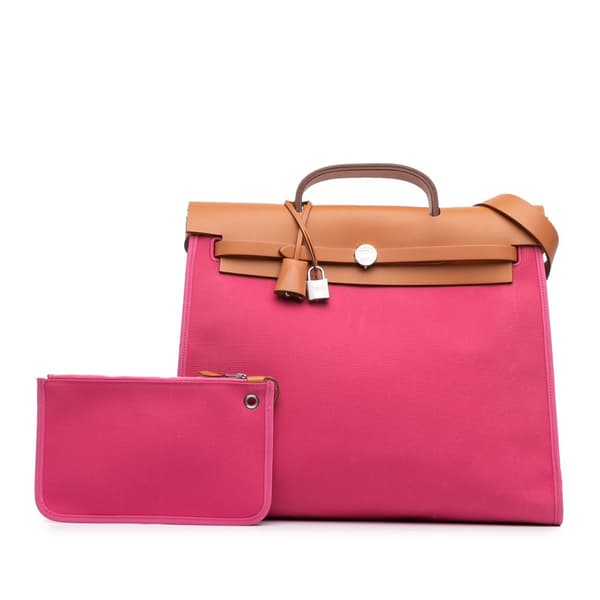 Pre-owned Hermès Toile Herbag Zip 39 Pink