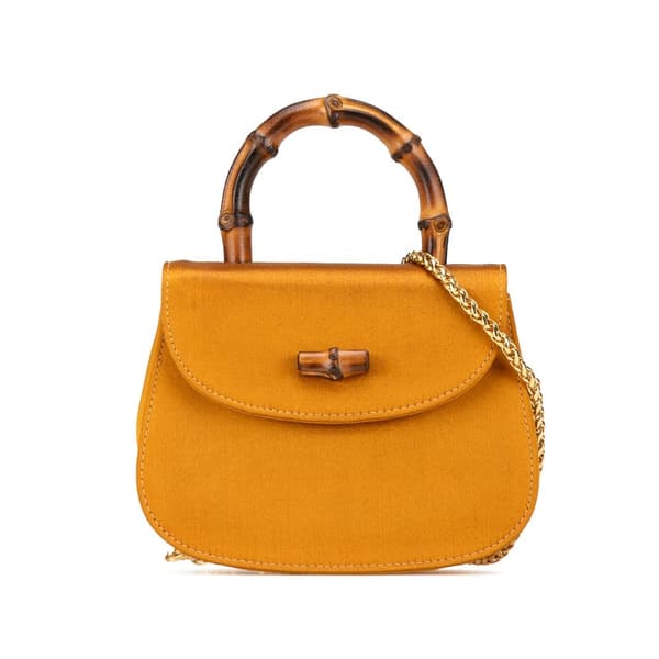 Pre-owned Gucci Mini Satin Bamboo Night Gold