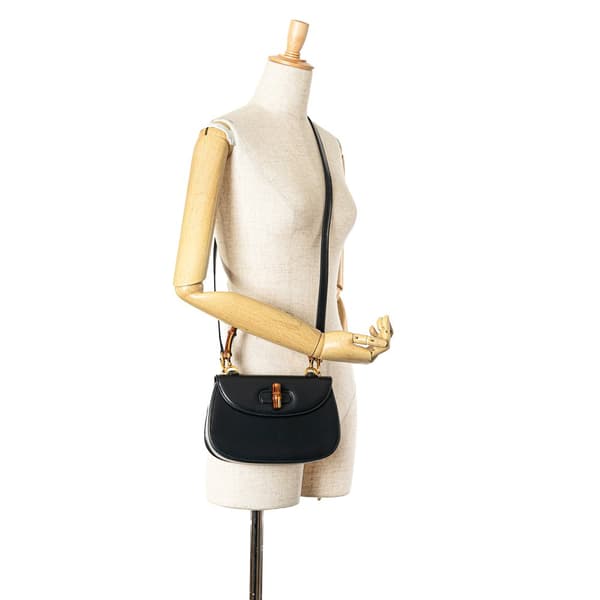 Pre-owned Gucci Mini Calfskin Bamboo Night Black