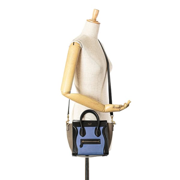 Pre-owned Celine Nano Tricolor Leather Luggage Tote Blue