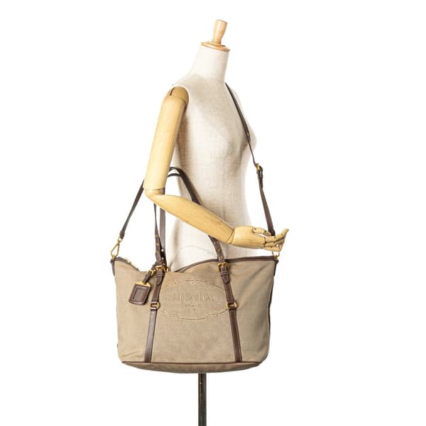 Pre-owned Prada Canvas Canapa Logo Satchel Brown