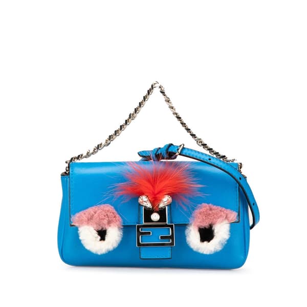 Pre-owned Fendi Micro Leather Monster Baguette Satchel Blue