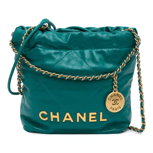 Pre-owned Chanel Mini Shiny Calfskin 22 Handbag Green