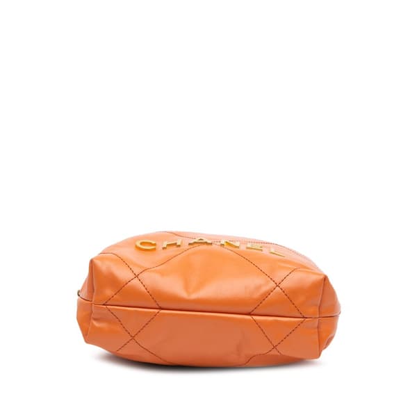 Pre-owned Chanel Mini Shiny Calfskin 22 Handbag Orange