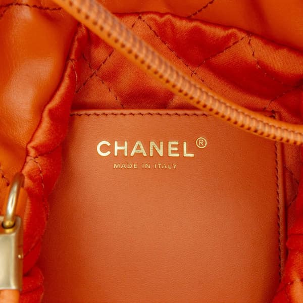 Pre-owned Chanel Mini Shiny Calfskin 22 Handbag Orange