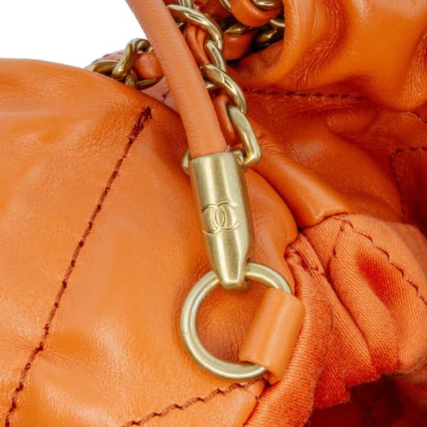 Pre-owned Chanel Mini Shiny Calfskin 22 Handbag Orange