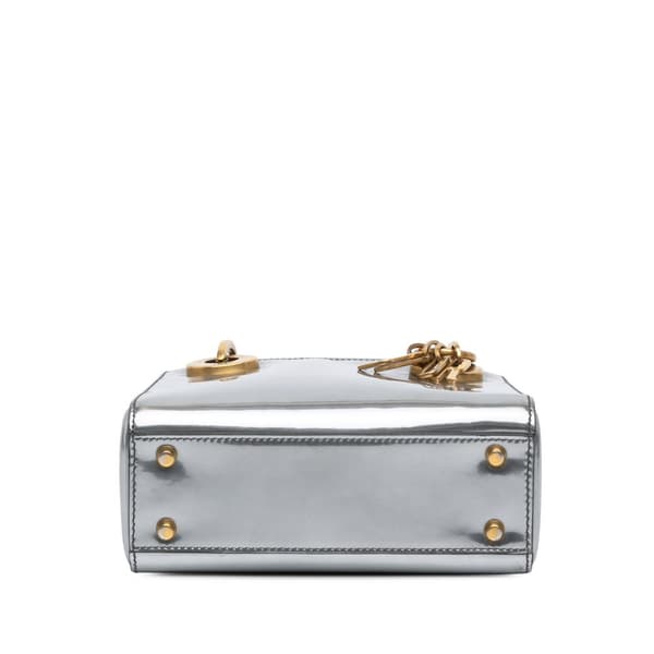 Pre-owned Dior Mini Metallic Glazed Calfskin Lady Dior Silver