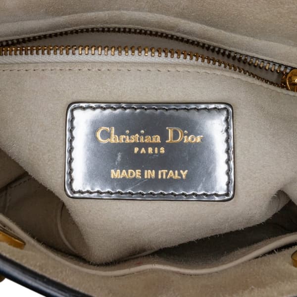 Pre-owned Dior Mini Metallic Glazed Calfskin Lady Dior Silver
