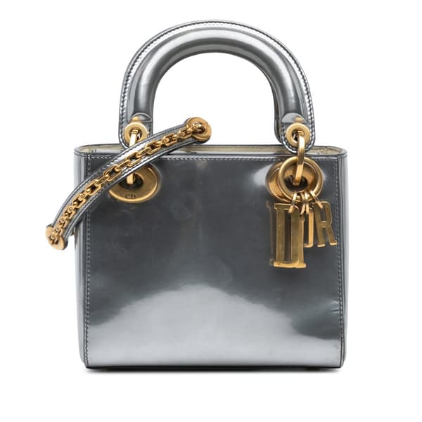 Pre-owned Dior Mini Metallic Glazed Calfskin Lady Dior Silver
