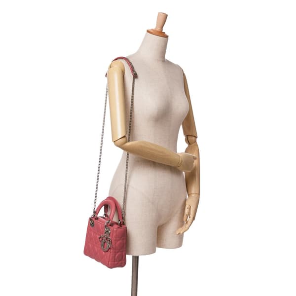 Pre-owned Dior Mini Lambskin Cannage Lady Dior Pink