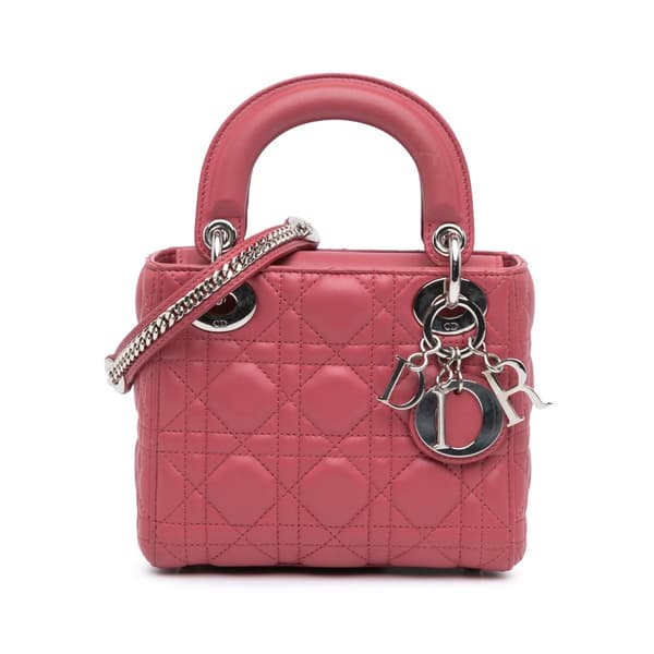Pre-owned Dior Mini Lambskin Cannage Lady Dior Pink