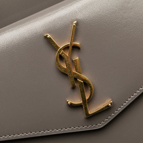 Pre-owned Saint Laurent Medium Leather Monogram Uptown Satchel Gray