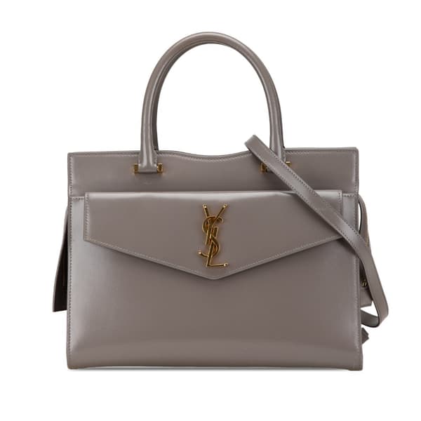 Pre-owned Saint Laurent Medium Leather Monogram Uptown Satchel Gray
