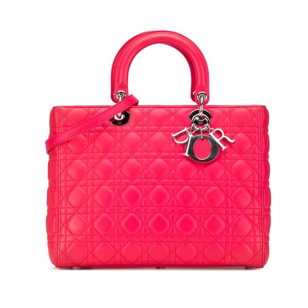 Pre-owned Dior Large Lambskin Cannage Lady Dior Pink