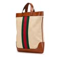 Miniatyrbilde 2 av 10: Pre-owned Gucci Large Canvas Web Satchel Brown